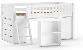 Biela vyvýšená detská posteľ z borovicového dreva s úložným priestorom s roštom 90x200 cm Scott – Vipack