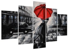 Obraz zamilovaného páru pod dáždnikom (150x105 cm)