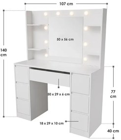 InternetovaZahrada Toaletný stolík Malia s LED osvetlením - biely