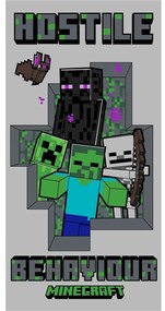 Sivá bavlnená detská osuška 70x140 cm Minecraft Hostile Behaviour – Jerry Fabrics