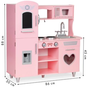 ECOTOYS Drevená detská kuchynka s efektmi zvuku, ružová