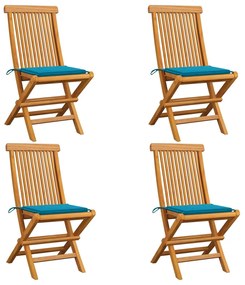 Záhradné stoličky, modré podložky 4 ks, tíkový masív
