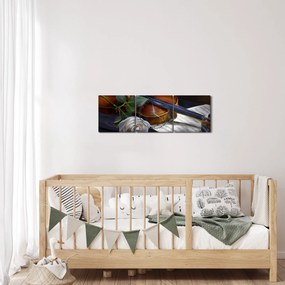 Obraz - Ruže a husle (s hodinami) (90x30 cm)
