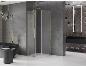 Mexen Velar L, sprchový kút s posuvnými dverami 90 x 90 cm, 8mm sklo námraza, zlatá lesklá, 871-090-090-33-50