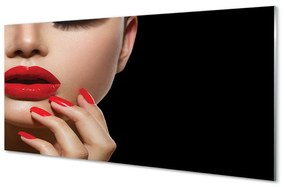 Obraz na skle Žena červené pery a nechty 120x60 cm