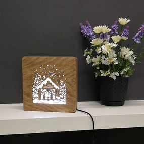 AMADEA Drevená lampička betlehem, veľkosť 20 cm, s LED osvetlením s trafom na 12V