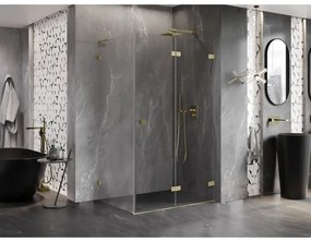 Mexen Lunar-F L, sklápací sprchový kút pravý 85 x 70 cm, 8mm číre sklo, zlatý kartáčovaný - 836L-085-070-55-00-P