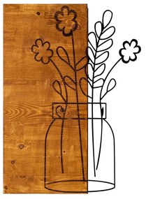 Nástenná drevená dekorácia KVETY II hnedá/čierna