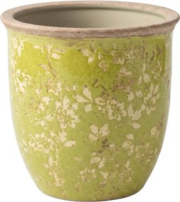 Zelený keramický obal na kvetináč Rustic Wild Herb M - Ø 15*15 cm