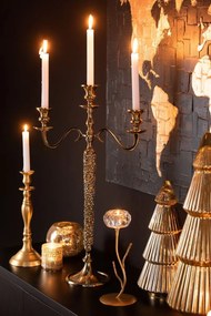 Zlatý kovový svietnik na 3 sviečky so zdobením a kamienky Luxy - 40 * 16 * 65cm