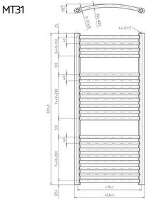 Mereo, Vykurovací rebrík 600x970 mm, oblý, biely, MER-MT41