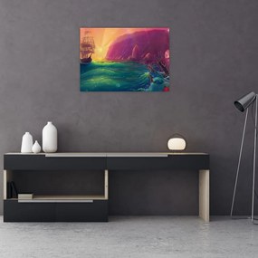 Sklenený obraz - Olejomaľba, Plavba do fantastickej ríše (70x50 cm)