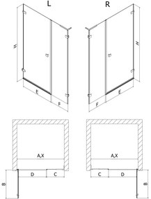 Mexen Lunar-B, L Otočné pravé sprchové dvere 130 cm, 8mm číre sklo, chrómový profil, 832SL-130-050-01-00-P
