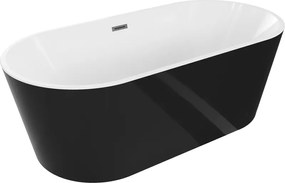 Mexen Luna, voľne stojaca vaňa 160 x 75 cm, biela-čierna, grafitový prepad, 52031607575-66