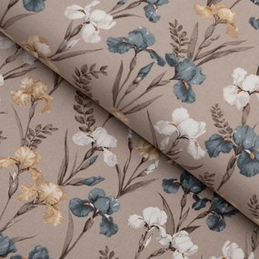 Biante Bavlnený záves Sandra SA-637 Modro-béžovo-biele kosatce na sivobéžovom 150x150 cm