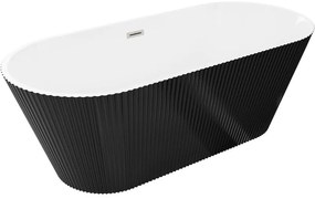 Mexen Yara, voľne stojaca ryhovaná vaňa 170 x 75 cm, biela-čierna, oceľový prepad, 52861707575-97
