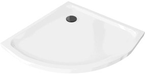 Mexen Flat, štvrťkruhová akrylátová sprchová vanička 100x100x5 cm SLIM, biela, čierny sifón, 41101010B