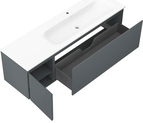 Mexen Rivel, kúpeľňová skrinka 160 cm s pravým umývadlom Vela, 1S, 1D, drážkovaná, grafitová/biela matná, 91A23-16047-3-BBFF66-W23P01