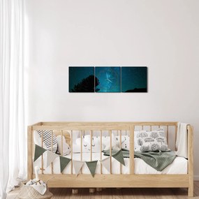 Obraz nočnej oblohy s hviezdami (s hodinami) (90x30 cm)