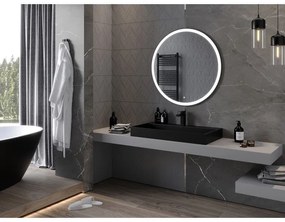 Mexen Esso, okrúhle LED podsvietené kúpeľňové zrkadlo 90 cm, 6000K, vykurovacia podložka proti zahmlievaniu, čierny rám, 9825-090-090-611-70