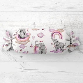 Biante Detský vankúš valec bonbon Sandra SA-464 Slony s fialovou dúhou na bielom 15x80 cm