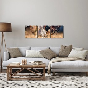 Obraz - Kone v púšti (s hodinami) (90x30 cm)