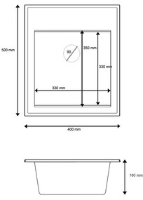 Gamma Modern 4050, 1-komorový granitový drez 400x500x180 mm, béžová, GMA-ZM-4050-B