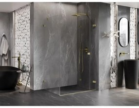 Mexen Lunar-F, 1-krídlový sprchový kút so skladacími dverami, pravý, 90 x 80 cm, 8mm číre sklo, zlatý matný profil, 836-090-080-55-00-P