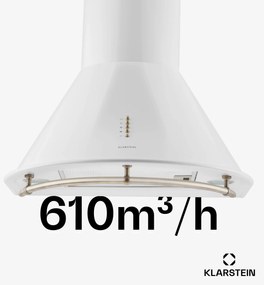Klarstein Lumio Neo, digestor, 60 cm, komínový, 610 m³/h, retro dizajn, nehrdzavejúca oceľ, biely