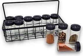 Orion Sada 12 kusov koreničiek BLACK 80ml v čiernom kovovom košíku + 2 háčiky