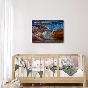 Detailný sklenený obraz - voda medzi kameňmi (70x50 cm)