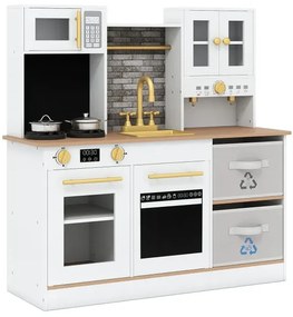 Detská kuchynka na hranie Drevená kuchynka na hranie s varičom Zvuk a svetlo Kávovar Vodovodné kohútiky a kuchynský riad Príroda