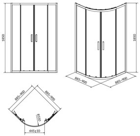 Cersanit Basic+Tako, štvrťkruhový sprchový kút 90x90x185 cm + sprchová vanička 90x16cm, biela, S601-118