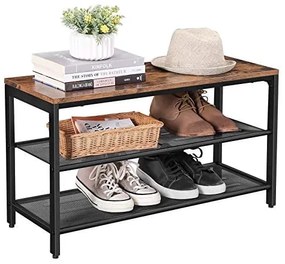 Lavica na topánky, industriálny dizajn, 2 mriežkové police, 90kg, 44,5x80x30cm