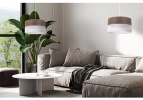 Závesné svietidlo Wood, 1x hnedá orechová dýha/biele PVC tienidlo, (fi 30cm)