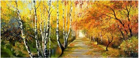 Obraz - Romantická alej pozdĺž vody, olejomaľba (120x50 cm)