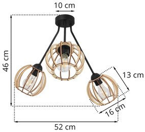 Stropné svietidlo TIMBER TRIO 5, 3x drevené tienidlo
