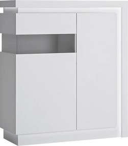 Skrinka s presklením Lyon, biely lesk, s osvetlením, ľavá