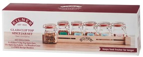 Súprava 6 koreničiek v drevenej poličke Kilner Herbs&amp;Spices