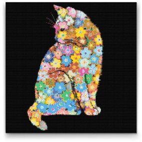 Gario Diamantové maľovanie Kvetinová mačka Rozmery: 50 x 50 cm, Rámovanie: S vnútorným rámom, Diamanty: Štvorcové