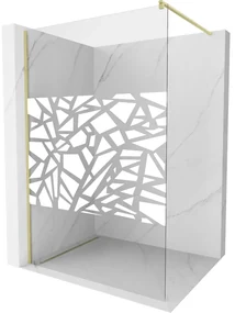 Mexen Kioto, sprchová zástena Walk-In 100 x 200 cm, 8mm číre sklo biely vzor, zlatý matný profil, 800-100-101-55-85