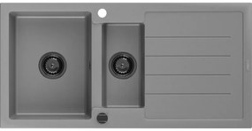 Mexen Andres, granitový drez 1000x500x200 mm, 1,5-komorový, šedá s čiernym sifónom, 6515101510-71-B
