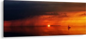 Obraz západu slnka s plachetnicou (120x50 cm)