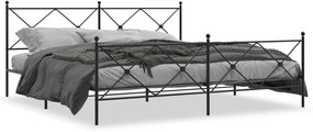 Kovový rám postele s čelom a podnožkou čierny 200x200 cm 376527