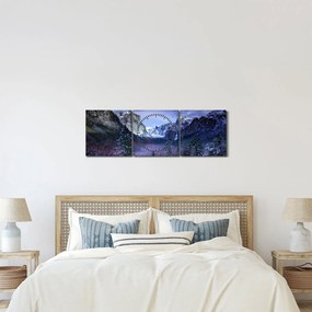 Obraz zimnej horskej krajiny (s hodinami) (90x30 cm)