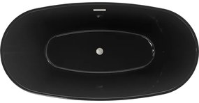 Mexen Eris, voľne stojaca vaňa 170 x 80 cm, čierna,  brúsená oceľ prepad, 53441708070-97