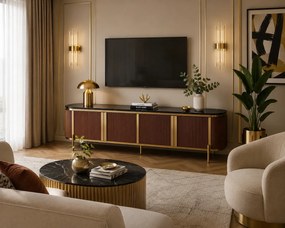 TV stolík Stilig 200 cm čierny mramor/gaštan