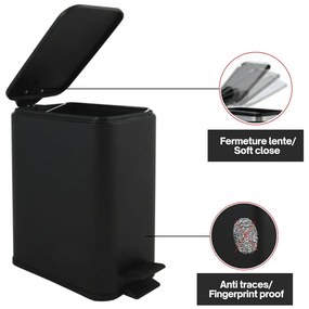 Matne čierny nášľapný oceľový odpadkový kôš 5 l Erik – Spirella
