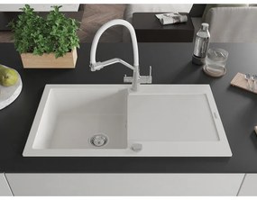 Mexen Leo, 1-komorový granitový drez 900x500x190 mm a drezová batéria Duo, biela, 6501-20-671701-02