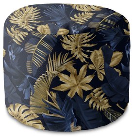 Sedací vak okruhlá podnožka  Monstera Gold Navy Blue